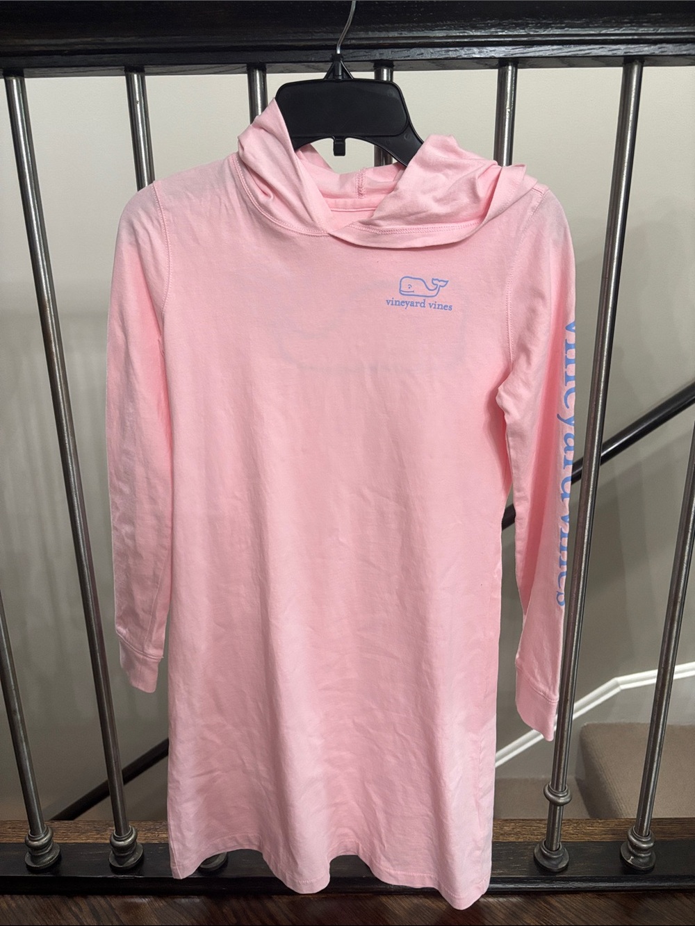 Size M - Vineyard Vines Light Pink Hooded Long-Sleeve Tee Dress with Blue Logo